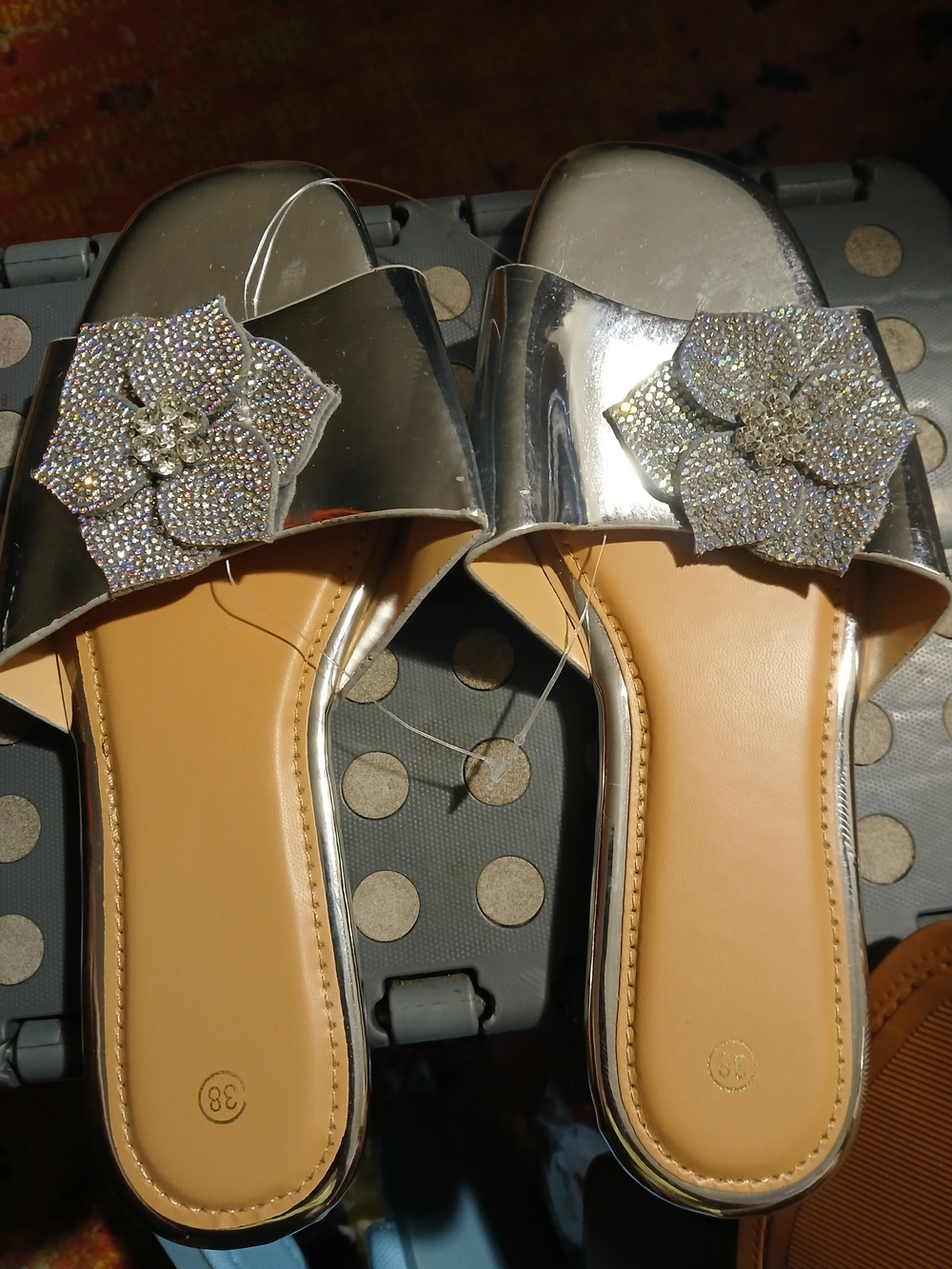 & Other Stories Silver Crystal Flower Slide Mules